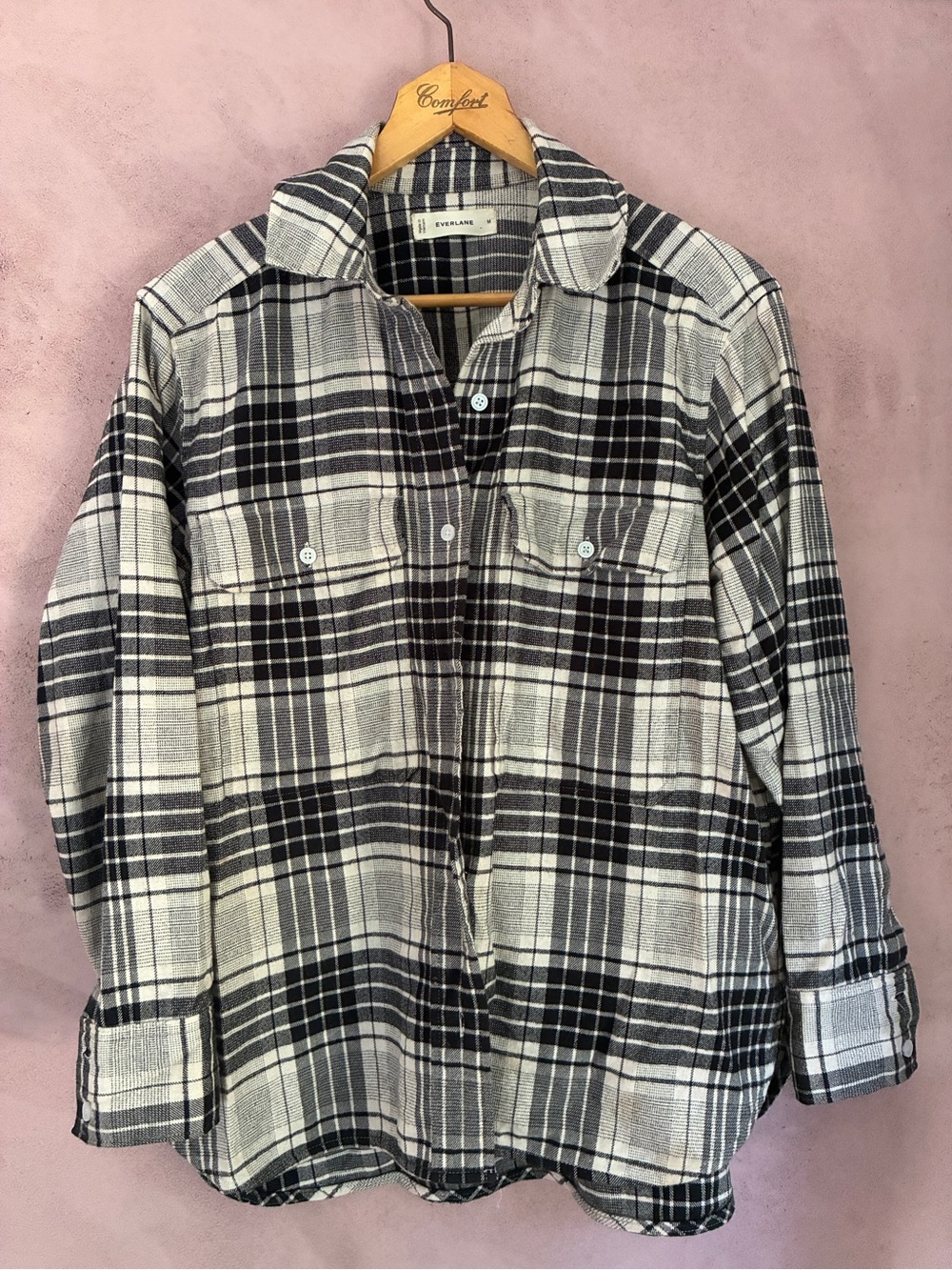 Everlane Black and White Plaid Button-Front Shirt Jacket